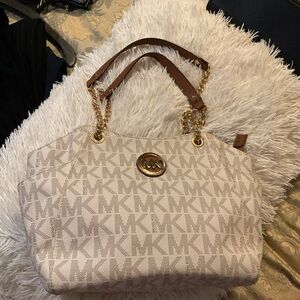 Michael Kors Cream and Brown Signature Tote